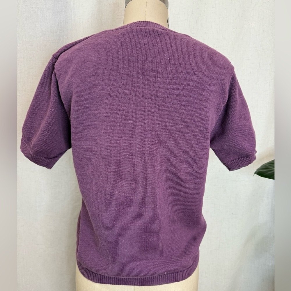 Northern Reflections Purple Floral Embroidered Short Sleeve Sweater SP - Picture 2 of 5